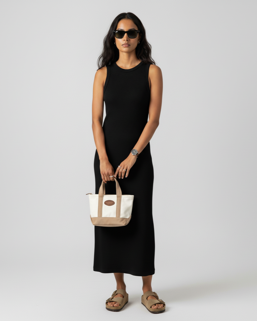 The TC Mini Tote - Ecru-Taupe.