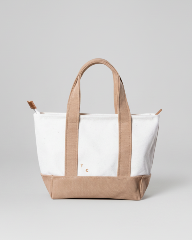 The TC Mini Tote - Ecru-Taupe.