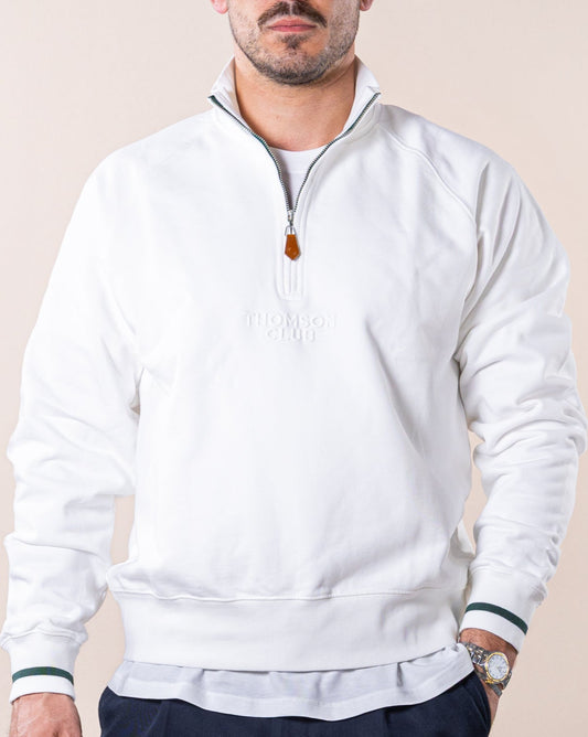 Embossed Logo Quarter-Zip Off-White
